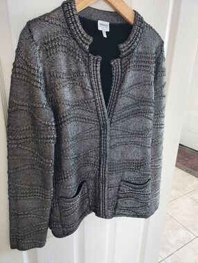 Armani Collection Unique Silvery Black Snap Front Sweater New Without Tag